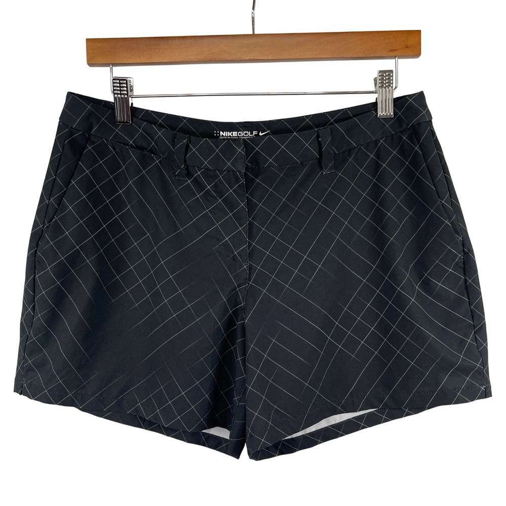 Nike Golf Dri-FIT Shorts Grid Print Black Grey Size 8 Performance Activewear